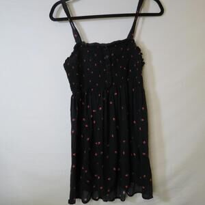 Torrid Strawberry Babydoll Tank Smocked Black Red Casual Summer Size 0 (12)